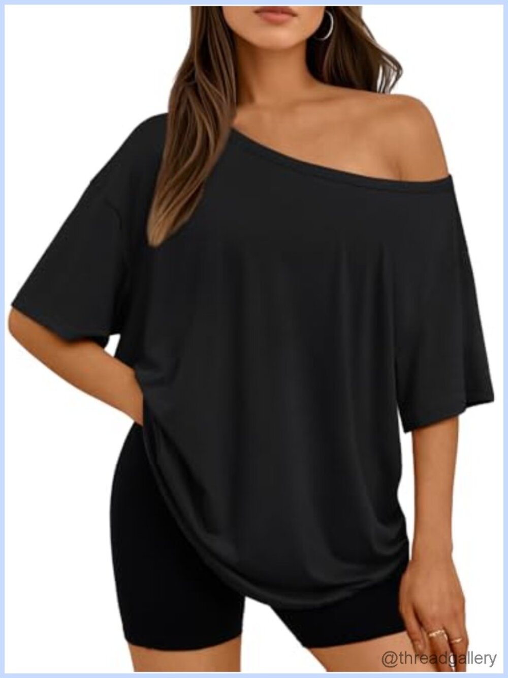 LILLUSORY Off Shoulder Oversized Short Sleeve Top